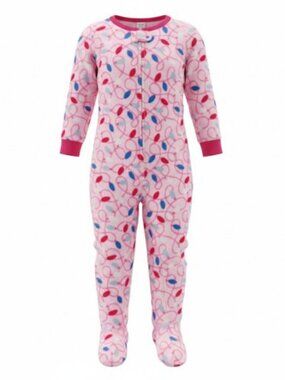Pink Christmas Lights Print One Piece Fleece Blanket Sleeper Pajamas Girls 4T